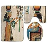Alfombra de baño de 3 piezas suave, antigua reina egipcia Nefertari, obra de arte histórica del...