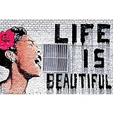 GREAT ART® XXL Póster – Banksy Graffiti Life Is Beautiful – Mural Estilo Urbano Pop Art Arte...